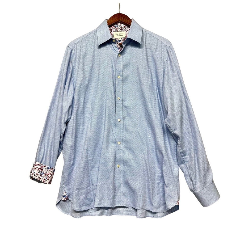 Ted Baker Endurance Mens Dress‎ Shirt Sz 16.5 34/35 Light Blue Cotton Flip Cuff